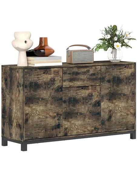 HOMCOM Sideboard, Industrial Storage Cabinet with Doors, Drawer, Cupboard and Adjustable Shelves for Living Room, Dining Room, H
