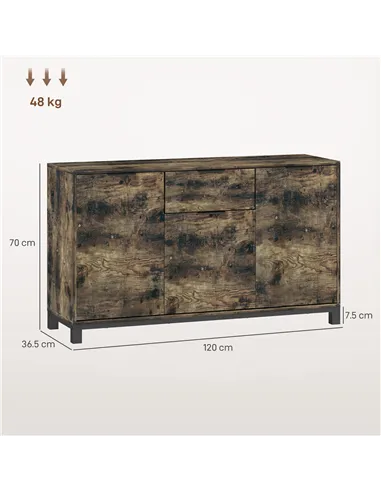 HOMCOM Sideboard, Industrial Storage Cabinet with Doors, Drawer, Cupboard and Adjustable Shelves for Living Room, Dining Room, H