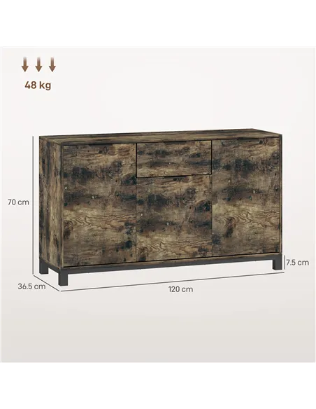 HOMCOM Sideboard, Industrial Storage Cabinet with Doors, Drawer, Cupboard and Adjustable Shelves for Living Room, Dining Room, H