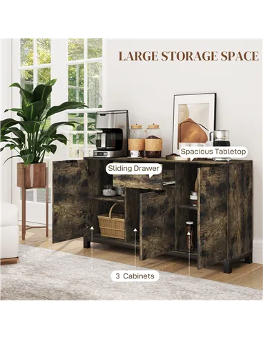 HOMCOM Sideboard, Industrial Storage Cabinet with Doors, Drawer, Cupboard and Adjustable Shelves for Living Room, Dining Room, H