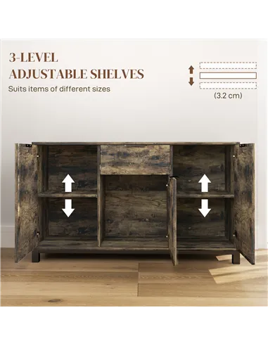 HOMCOM Sideboard, Industrial Storage Cabinet with Doors, Drawer, Cupboard and Adjustable Shelves for Living Room, Dining Room, H