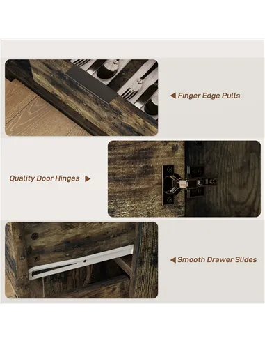 HOMCOM Sideboard, Industrial Storage Cabinet with Doors, Drawer, Cupboard and Adjustable Shelves for Living Room, Dining Room, H