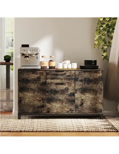 HOMCOM Sideboard, Industrial Storage Cabinet with Doors, Drawer, Cupboard and Adjustable Shelves for Living Room, Dining Room, H