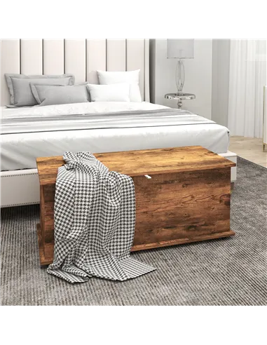 HOMCOM 113L Storage Chest, Storage Box with Flip-Top Lid and 2 Safety Hinges, Storage Trunk for Living Room, Entryway, 100 x 40 