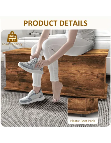 HOMCOM 113L Storage Chest, Storage Box with Flip-Top Lid and 2 Safety Hinges, Storage Trunk for Living Room, Entryway, 100 x 40 