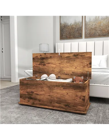 HOMCOM 113L Storage Chest, Storage Box with Flip-Top Lid and 2 Safety Hinges, Storage Trunk for Living Room, Entryway, 100 x 40 