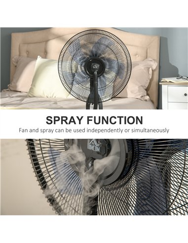 HOMCOM 18" Pedestal Fan with Water Mist Spray, Standing Fan, Humidifying Misting Fan with 3 Speeds, 2.8L Water Tank, Black