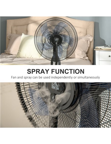 HOMCOM 18" Pedestal Fan with Water Mist Spray, Standing Fan, Humidifying Misting Fan with 3 Speeds, 2.8L Water Tank, Black