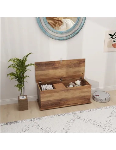 HOMCOM 113L Storage Chest, Storage Box with Flip-Top Lid and 2 Safety Hinges, Storage Trunk for Living Room, Entryway, 100 x 40 