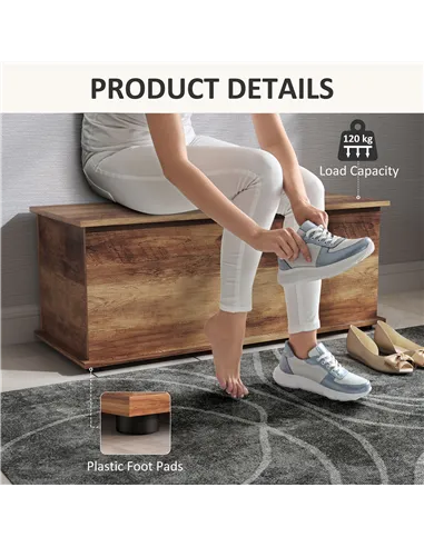 HOMCOM 113L Storage Chest, Storage Box with Flip-Top Lid and 2 Safety Hinges, Storage Trunk for Living Room, Entryway, 100 x 40 