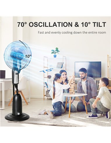 HOMCOM 18" Pedestal Fan with Water Mist Spray, Standing Fan, Humidifying Misting Fan with 3 Speeds, 2.8L Water Tank, Black
