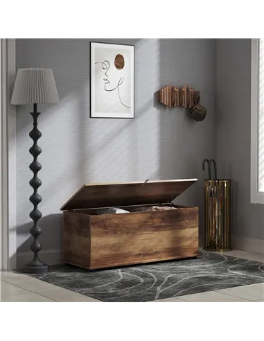 HOMCOM 113L Storage Chest, Storage Box with Flip-Top Lid and 2 Safety Hinges, Storage Trunk for Living Room, Entryway, 100 x 40 