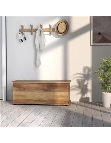 HOMCOM 113L Storage Chest, Storage Box with Flip-Top Lid and 2 Safety Hinges, Storage Trunk for Living Room, Entryway, 100 x 40 