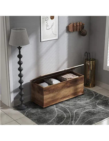 HOMCOM 113L Storage Chest, Storage Box with Flip-Top Lid and 2 Safety Hinges, Storage Trunk for Living Room, Entryway, 100 x 40 