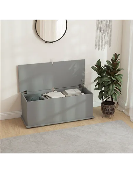 HOMCOM 113L Storage Chest, Storage Box with Flip-Top Lid and 2 Safety Hinges, Storage Trunk for Living Room, Entryway, 100 x 40 