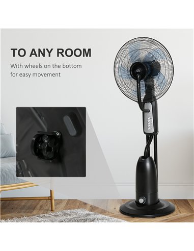 HOMCOM 18" Pedestal Fan with Water Mist Spray, Standing Fan, Humidifying Misting Fan with 3 Speeds, 2.8L Water Tank, Black