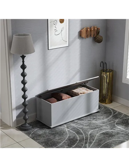 HOMCOM 113L Storage Chest, Storage Box with Flip-Top Lid and 2 Safety Hinges, Storage Trunk for Living Room, Entryway, 100 x 40 