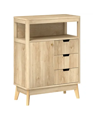 HOMCOM Small Sideboard with Drawers and Adjustable Shelf - Nature Wood Finish