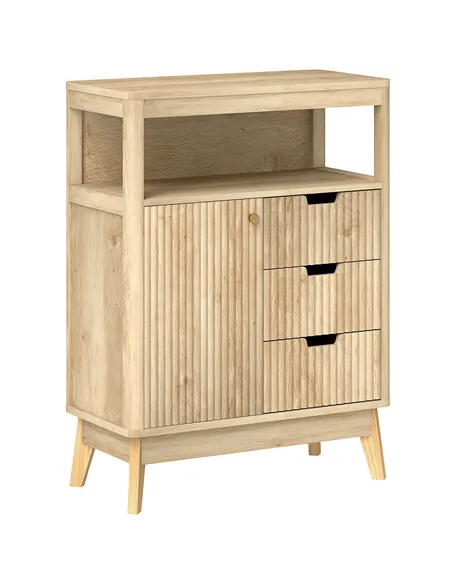HOMCOM Small Sideboard with Drawers and Adjustable Shelf - Nature Wood Finish