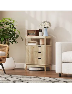 HOMCOM Small Sideboard with Drawers and Adjustable Shelf - Nature Wood Finish 2