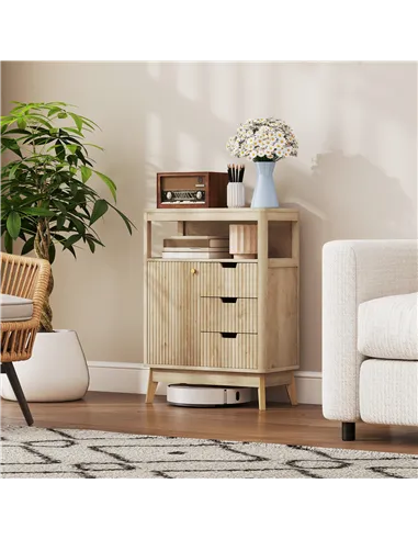 HOMCOM Small Sideboard with Drawers and Adjustable Shelf - Nature Wood Finish