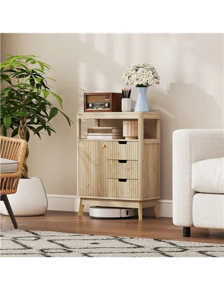 HOMCOM Small Sideboard with Drawers and Adjustable Shelf - Nature Wood Finish