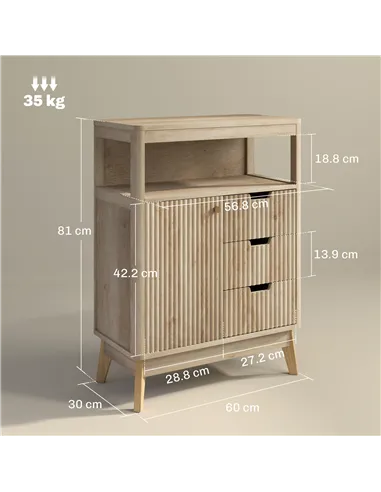HOMCOM Small Sideboard with Drawers and Adjustable Shelf - Nature Wood Finish