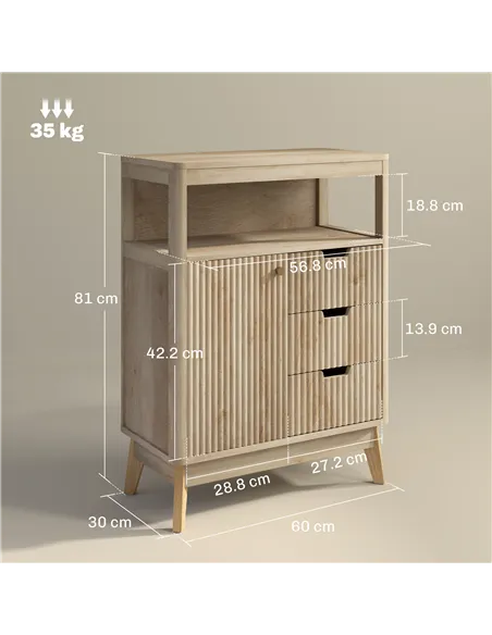 HOMCOM Small Sideboard with Drawers and Adjustable Shelf - Nature Wood Finish