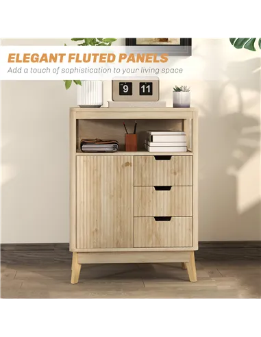 HOMCOM Small Sideboard with Drawers and Adjustable Shelf - Nature Wood Finish