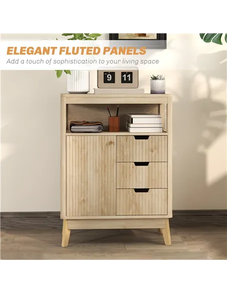 HOMCOM Small Sideboard with Drawers and Adjustable Shelf - Nature Wood Finish