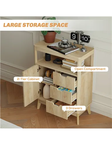 HOMCOM Small Sideboard with Drawers and Adjustable Shelf - Nature Wood Finish