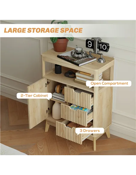 HOMCOM Small Sideboard with Drawers and Adjustable Shelf - Nature Wood Finish