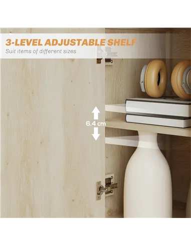 HOMCOM Small Sideboard with Drawers and Adjustable Shelf - Nature Wood Finish