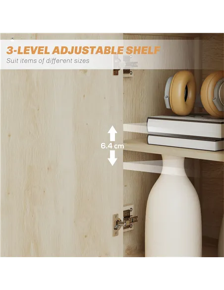 HOMCOM Small Sideboard with Drawers and Adjustable Shelf - Nature Wood Finish