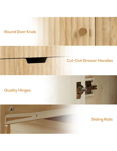 HOMCOM Small Sideboard with Drawers and Adjustable Shelf - Nature Wood Finish