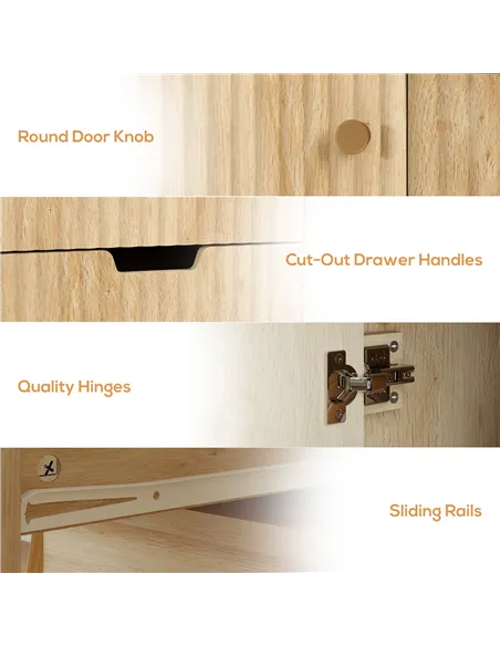 HOMCOM Small Sideboard with Drawers and Adjustable Shelf - Nature Wood Finish