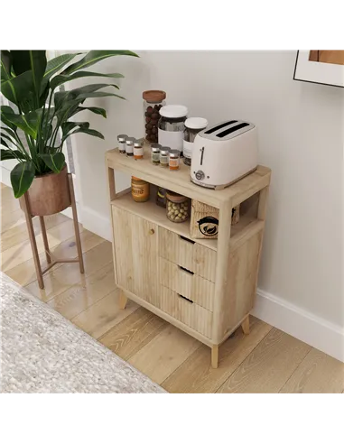 HOMCOM Small Sideboard with Drawers and Adjustable Shelf - Nature Wood Finish