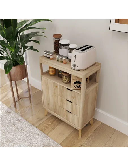 HOMCOM Small Sideboard with Drawers and Adjustable Shelf - Nature Wood Finish