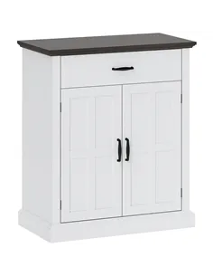 HOMCOM Farmhouse Sideboard with 3 cm Thick Top 2 Barn Doors - White