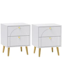 HOMCOM 2-Drawer Bedside Table Set of 2 - White