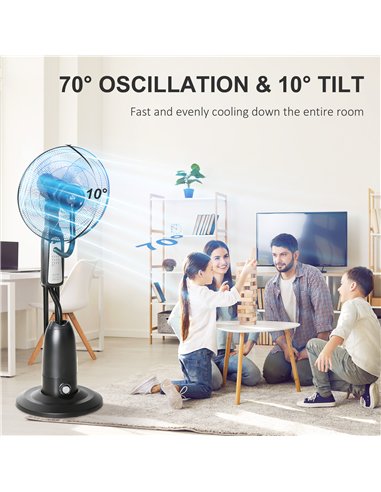 HOMCOM 18" Pedestal Fan with Water Mist Spray, Humidifying Misting Fan, Standing Fan with 3 Speeds, 2.8L Water Tank, Timer and R