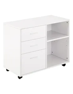 HOMCOM Freestanding Printer Stand Unit Office Desk Side Mobile Storage w/ Wheels 3 Drawers, 2 Open Shelves Modern Style 80L x 40
