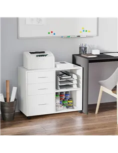 HOMCOM Freestanding Printer Stand Unit Office Desk Side Mobile Storage w/ Wheels 3 Drawers, 2 Open Shelves Modern Style 80L x 40 2