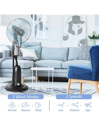 HOMCOM 18" Pedestal Fan with Water Mist Spray, Humidifying Misting Fan, Standing Fan with 3 Speeds, 2.8L Water Tank, Timer and R
