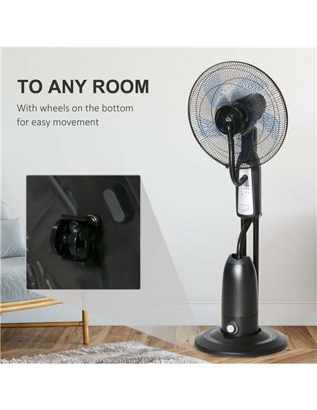 HOMCOM 18" Pedestal Fan with Water Mist Spray, Humidifying Misting Fan, Standing Fan with 3 Speeds, 2.8L Water Tank, Timer and R
