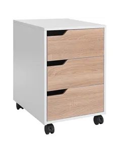 HOMCOM 3 Drawer Mobile File Cabinet, Vertical Filing Cabinet with Wheels for Home Office, Oak