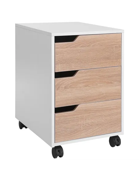HOMCOM 3 Drawer Mobile File Cabinet, Vertical Filing Cabinet with Wheels for Home Office, Oak