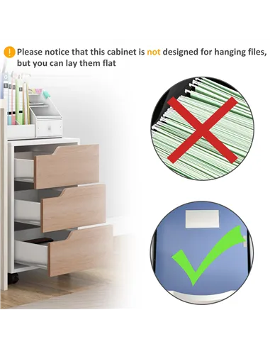 HOMCOM 3 Drawer Mobile File Cabinet, Vertical Filing Cabinet with Wheels for Home Office, Oak