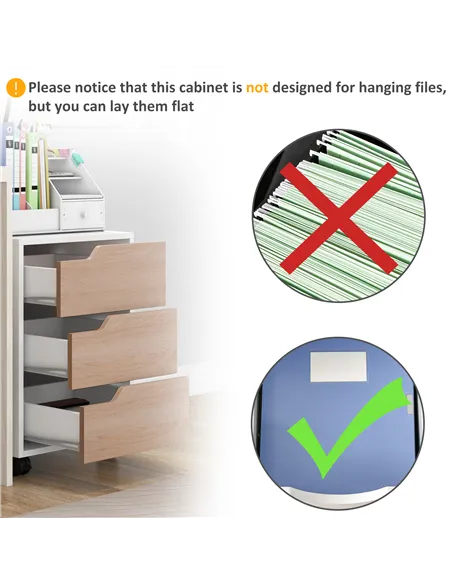 HOMCOM 3 Drawer Mobile File Cabinet, Vertical Filing Cabinet with Wheels for Home Office, Oak