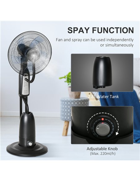 HOMCOM 18" Pedestal Fan with Water Mist Spray, Humidifying Misting Fan, Standing Fan with 3 Speeds, 2.8L Water Tank, Timer and R